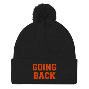 GOING BACK Embroidered Knit Pom-Pom Beanie