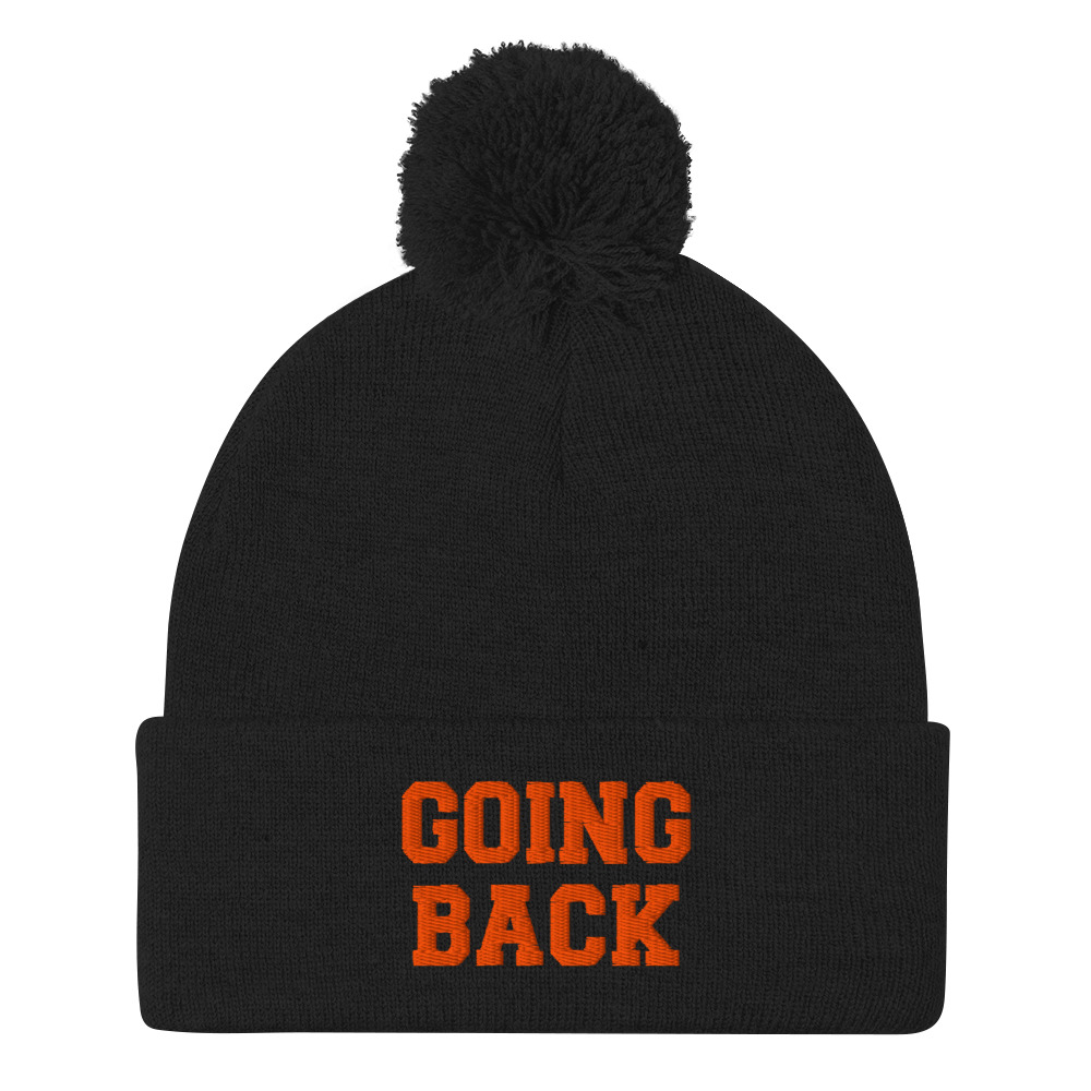 GOING BACK Embroidered Knit Pom-Pom Beanie