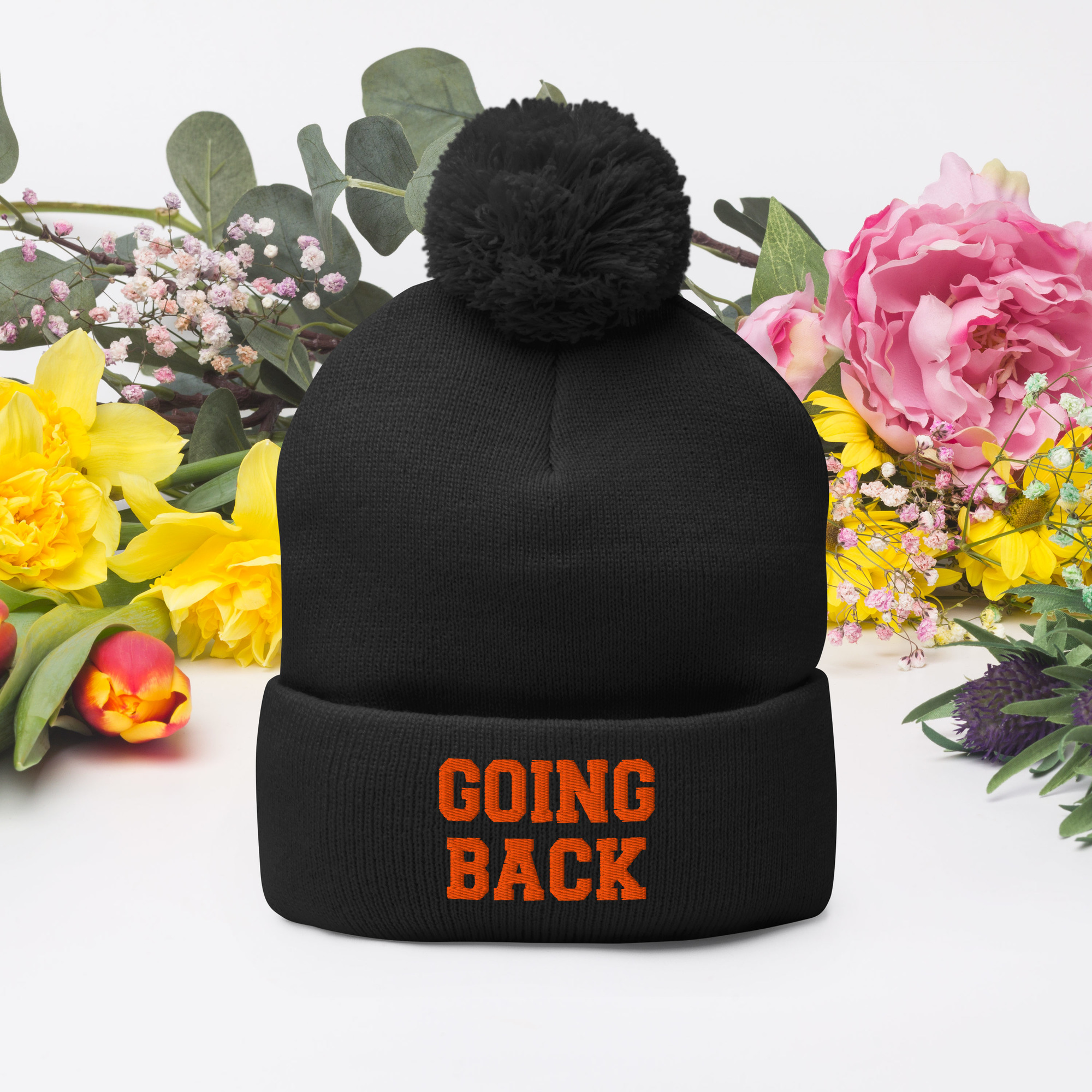 GOING BACK Embroidered Knit Pom-Pom Beanie - Image 3