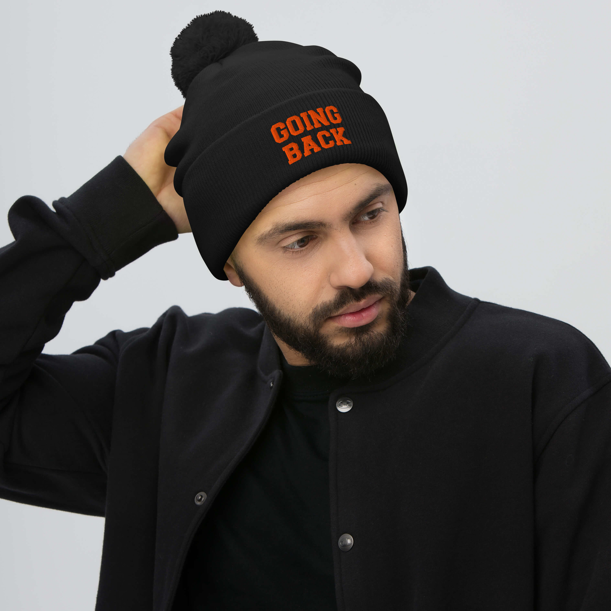 GOING BACK Embroidered Knit Pom-Pom Beanie - Image 4